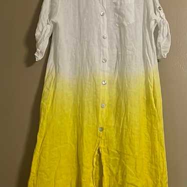 *** Dress Sz 2X Made In Italy 100% Linen Ombre Pr… - image 1