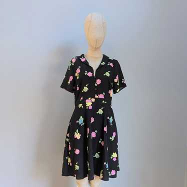 ModCloth Susan Bee Anthony Black Floral Dress - Si