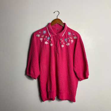 Vintage Pink floral embroidered polo shirt - image 1