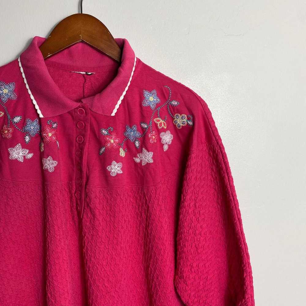 Vintage Pink floral embroidered polo shirt - image 3