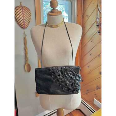 1980’s Vintage Snakeskin Black Leather Ruffled Pur