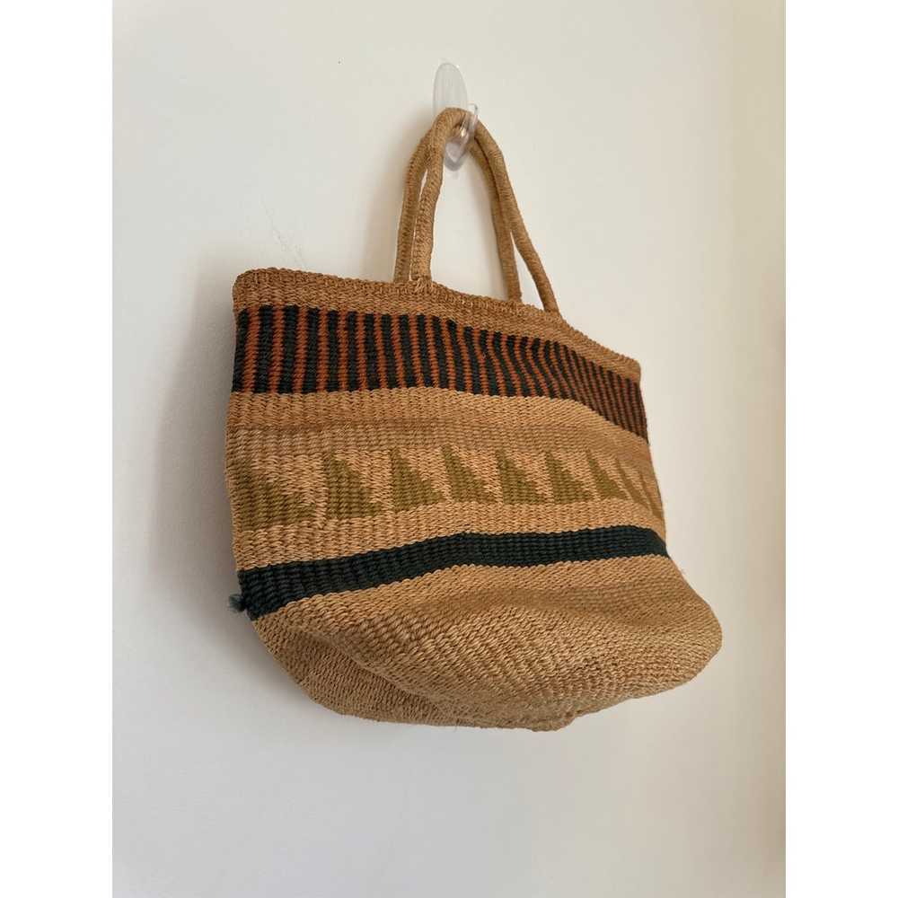 Vintage Handwoven Bohemian Straw Tote Bag with Tr… - image 2