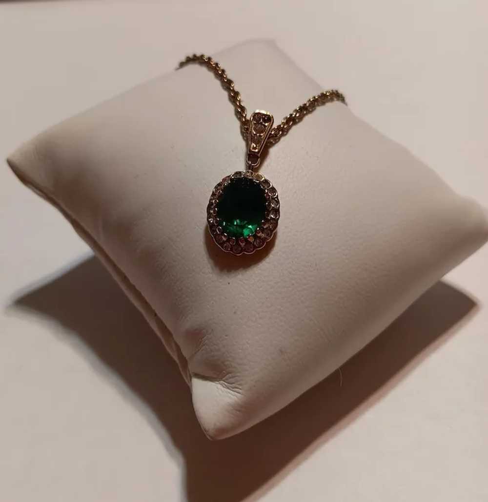 Faux Emerald & Diamond Oval Pendant Necklace by A… - image 2