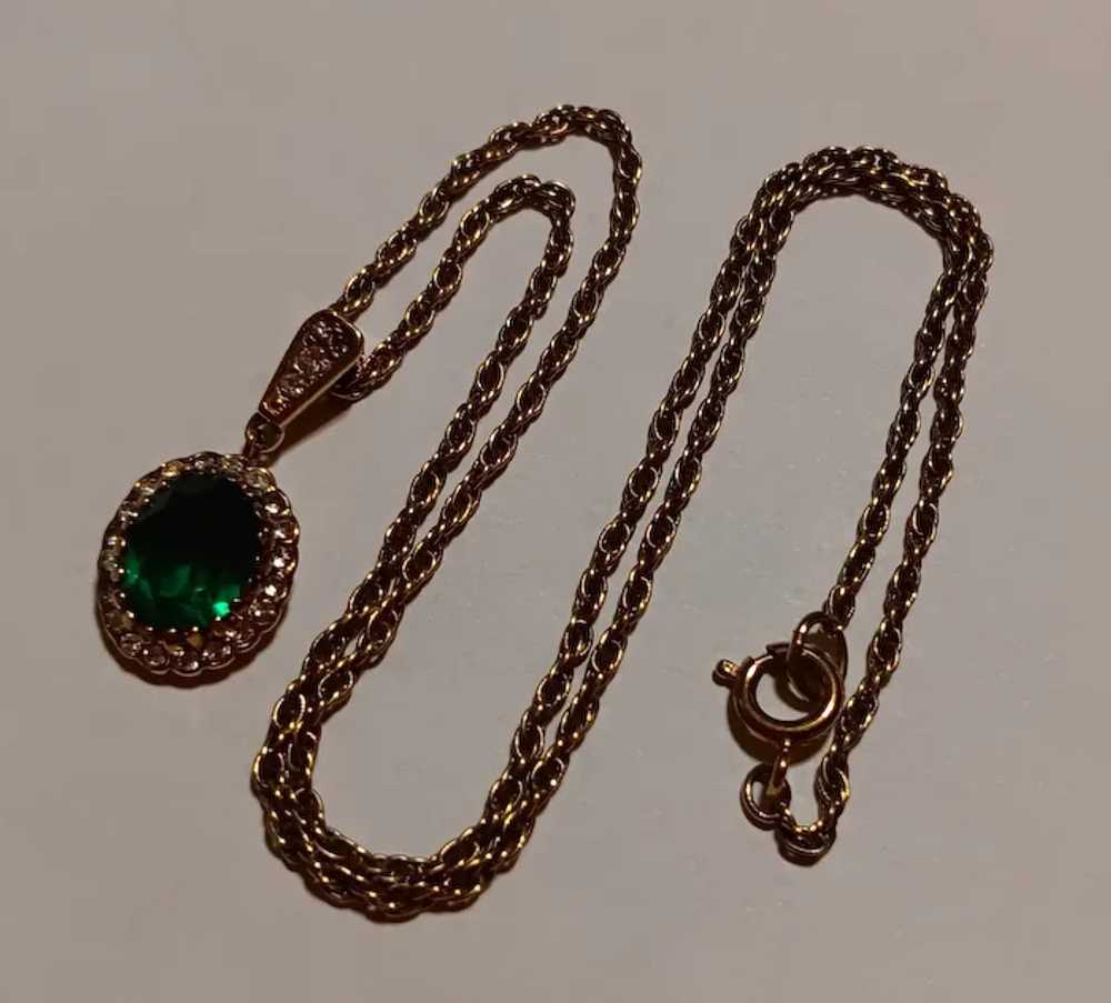 Faux Emerald & Diamond Oval Pendant Necklace by A… - image 3