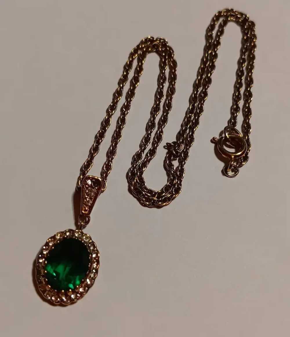 Faux Emerald & Diamond Oval Pendant Necklace by A… - image 4