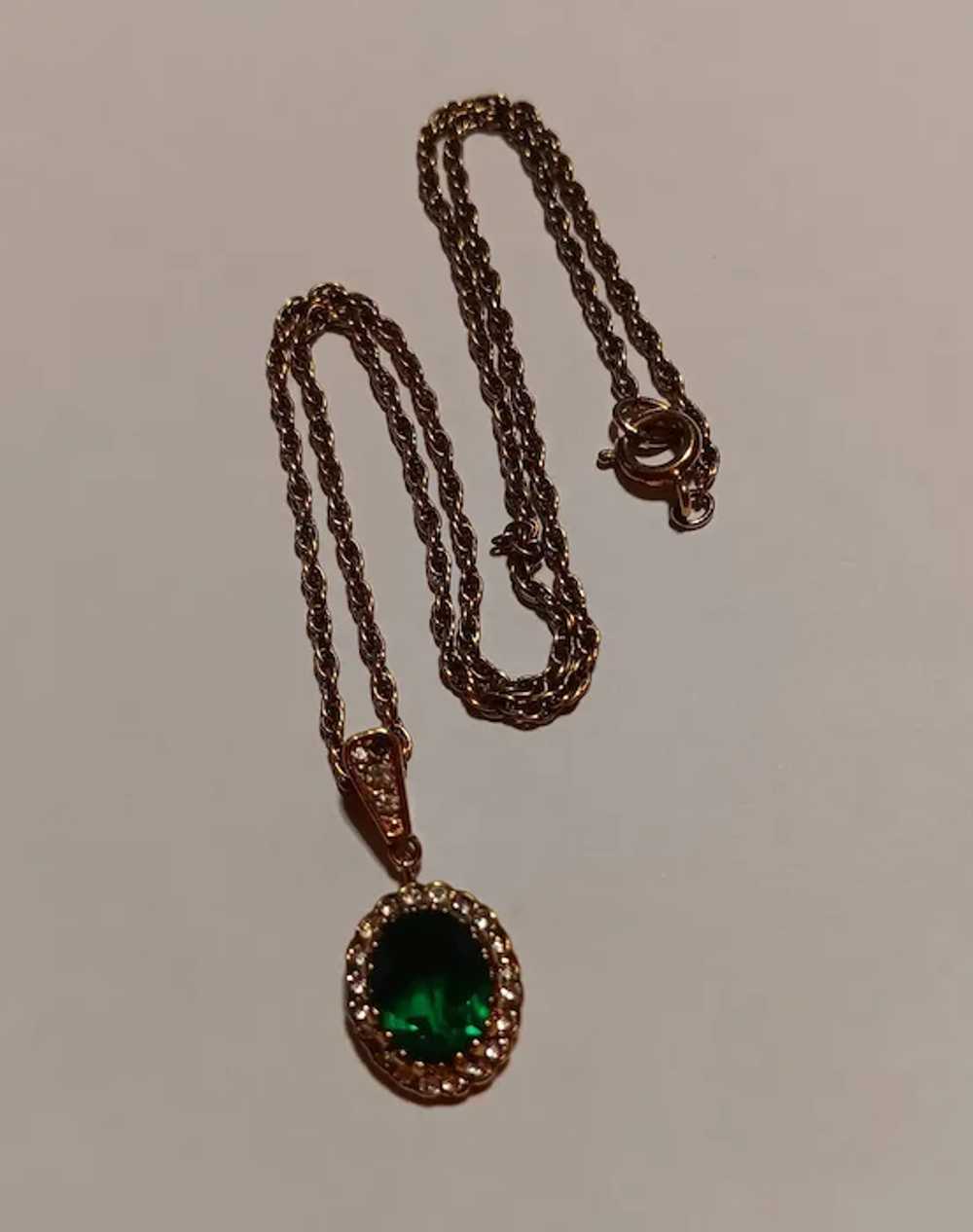 Faux Emerald & Diamond Oval Pendant Necklace by A… - image 6