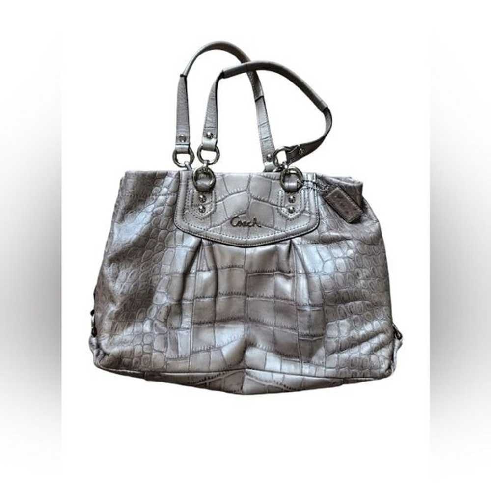 Coach Silver Croc-Embossed Tote Bag - image 1