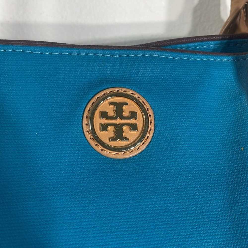 TORY BURCH Jaden Blue Canvas and Leather Tote Bag - image 2