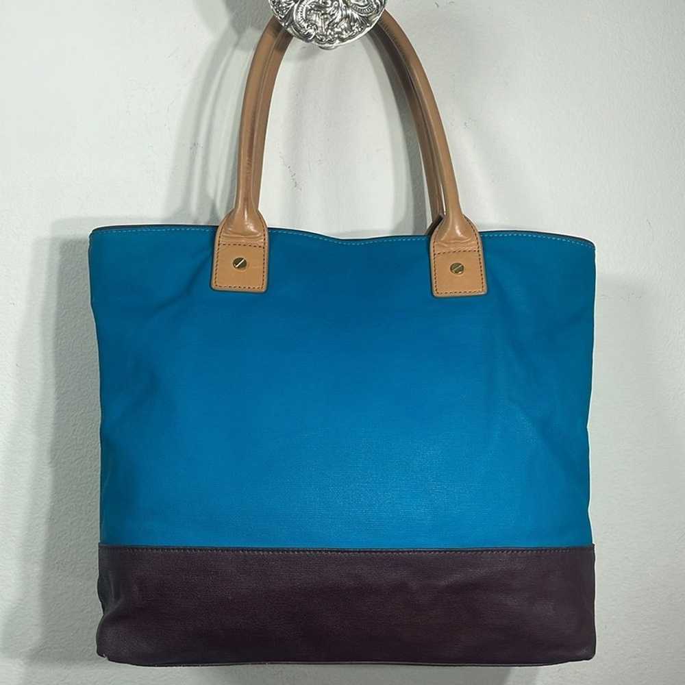 TORY BURCH Jaden Blue Canvas and Leather Tote Bag - image 3