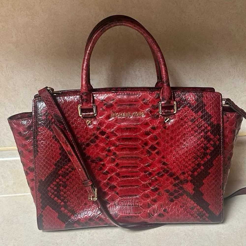 Michael Kors Selma Red & Black Python Embossed Le… - image 2