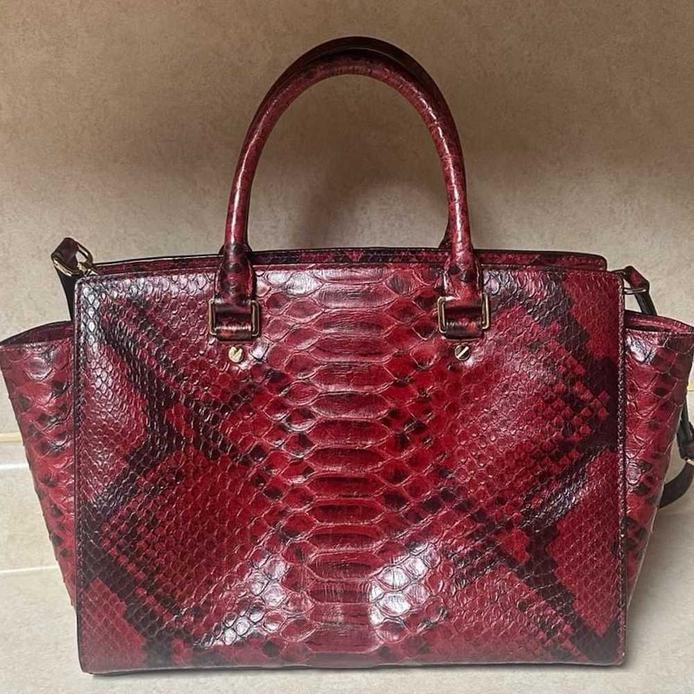 Michael Kors Selma Red & Black Python Embossed Le… - image 4