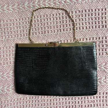 Vintage Etra black embossed leather clutch 1960s g