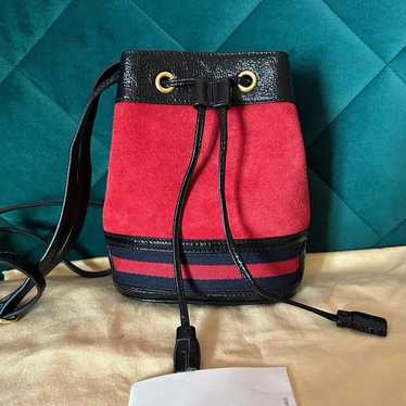 Gucci Suede Patent Leather Ophidia Mini Bucket Bag