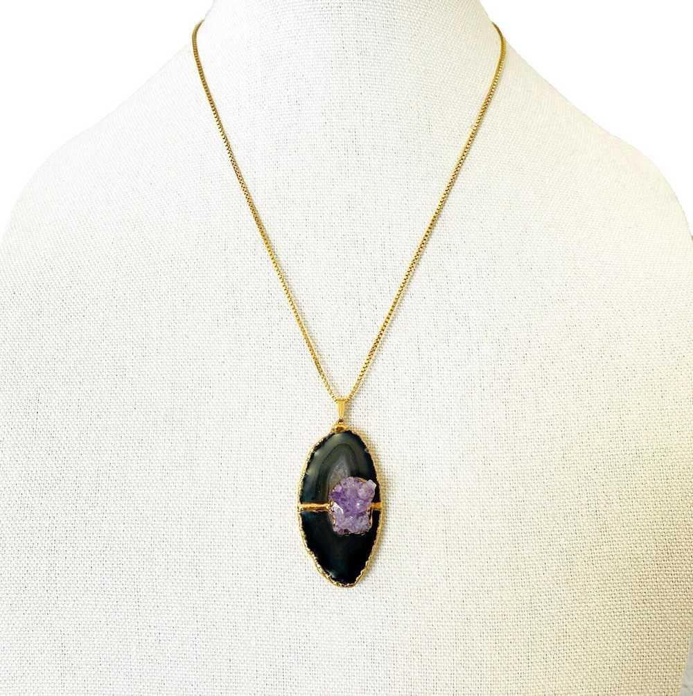 Agate Slice Amethyst Druzy Pendant Necklace - image 2