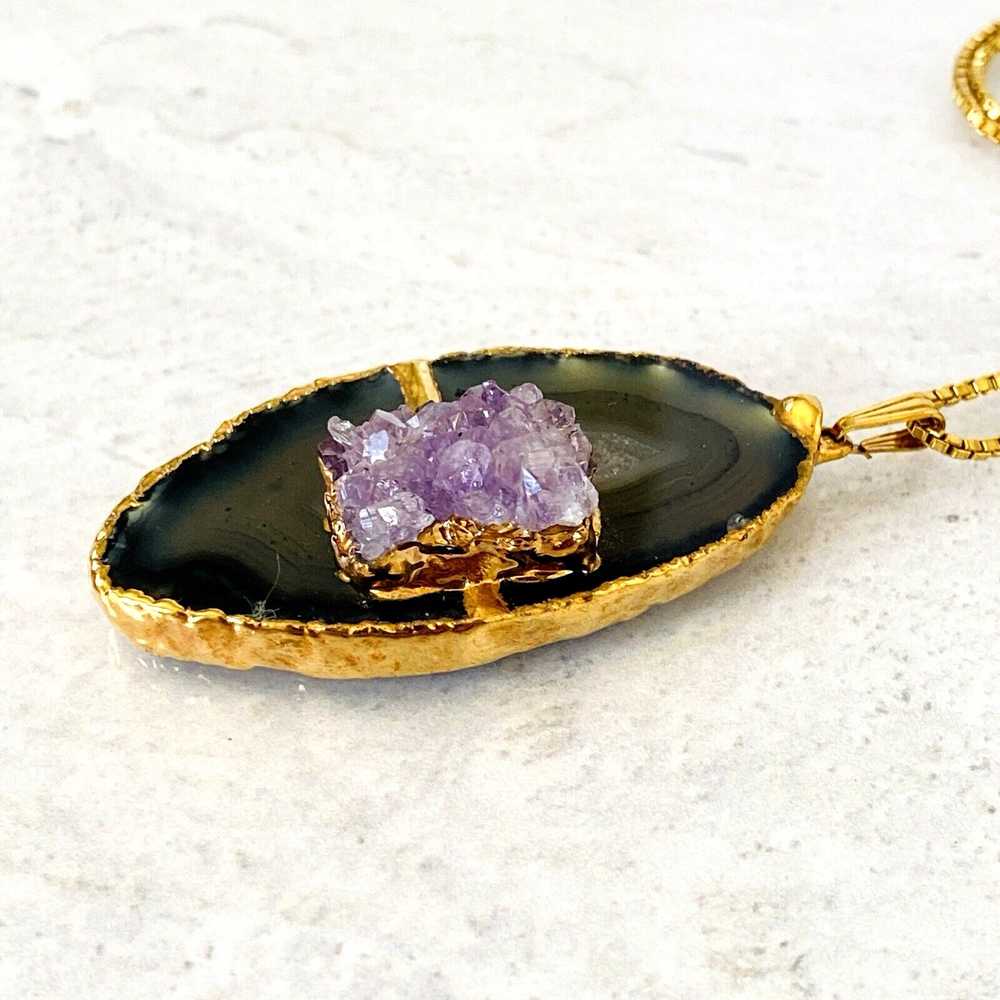 Agate Slice Amethyst Druzy Pendant Necklace - image 3