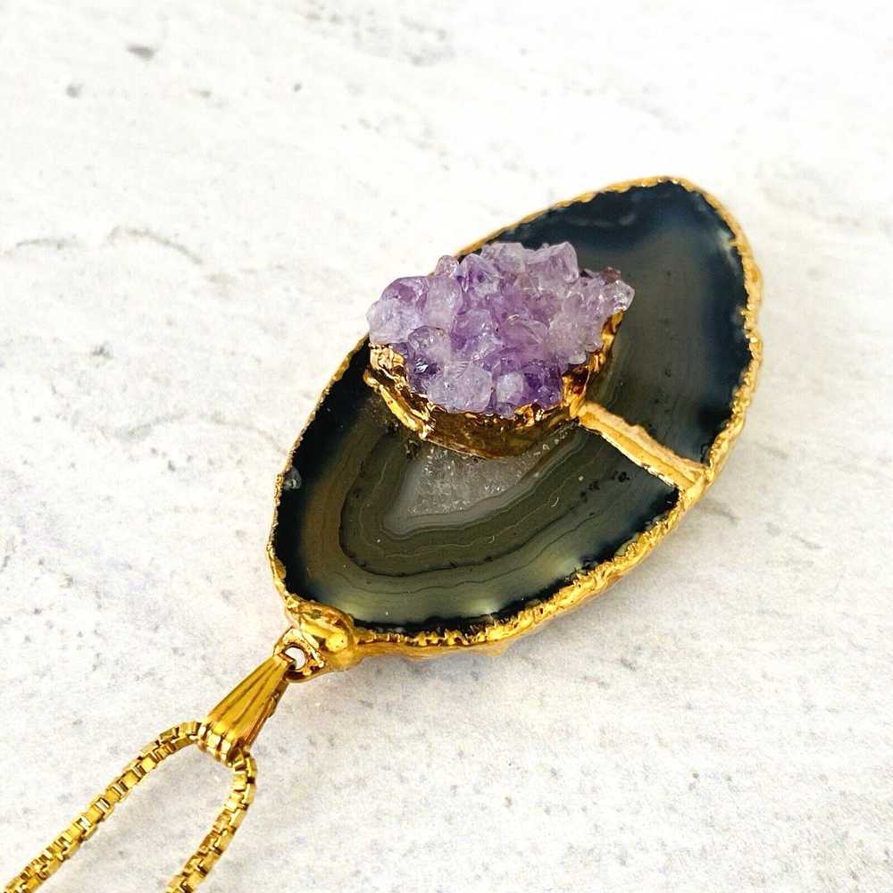 Agate Slice Amethyst Druzy Pendant Necklace - image 6