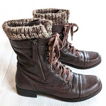 CROWN VINTAGE brown leather lace-up combat boots s