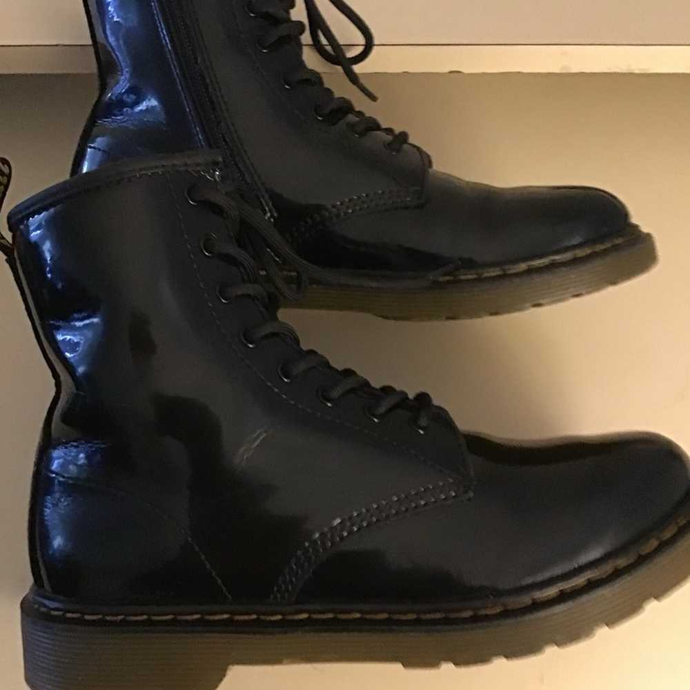 Dr Martens women black patent leather combat boot… - image 12