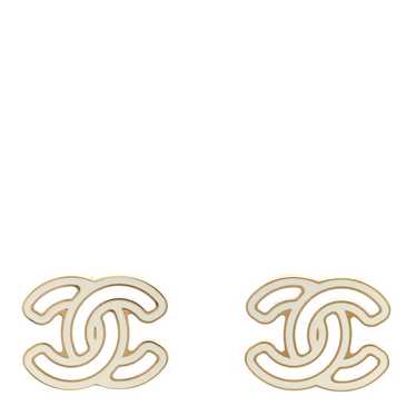 CHANEL Metal Enamel CC Earrings Gold White