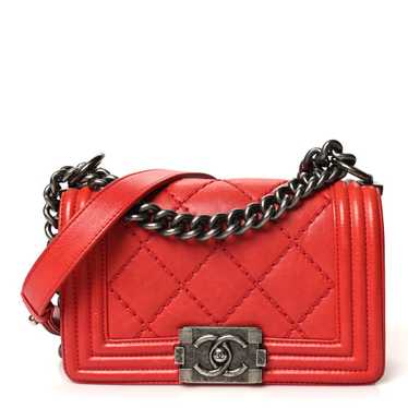 CHANEL Calfskin Double Stitch Small Boy Flap Red