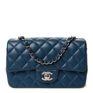 CHANEL Lambskin Quilted Mini Rectangular Flap Blue