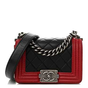 CHANEL Calfskin Quilted Mini Boy Flap Black Red