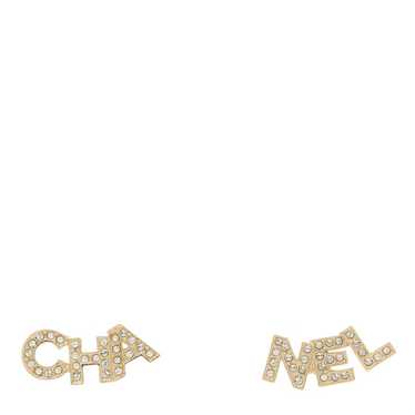 CHANEL Crystal Cha-Nel Logo Earrings Gold