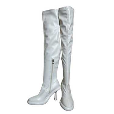 Azalea Wang Emerie white faux leather long boots s