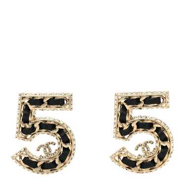 CHANEL Crystal Lambskin Chain CC No 5 Earrings Gol