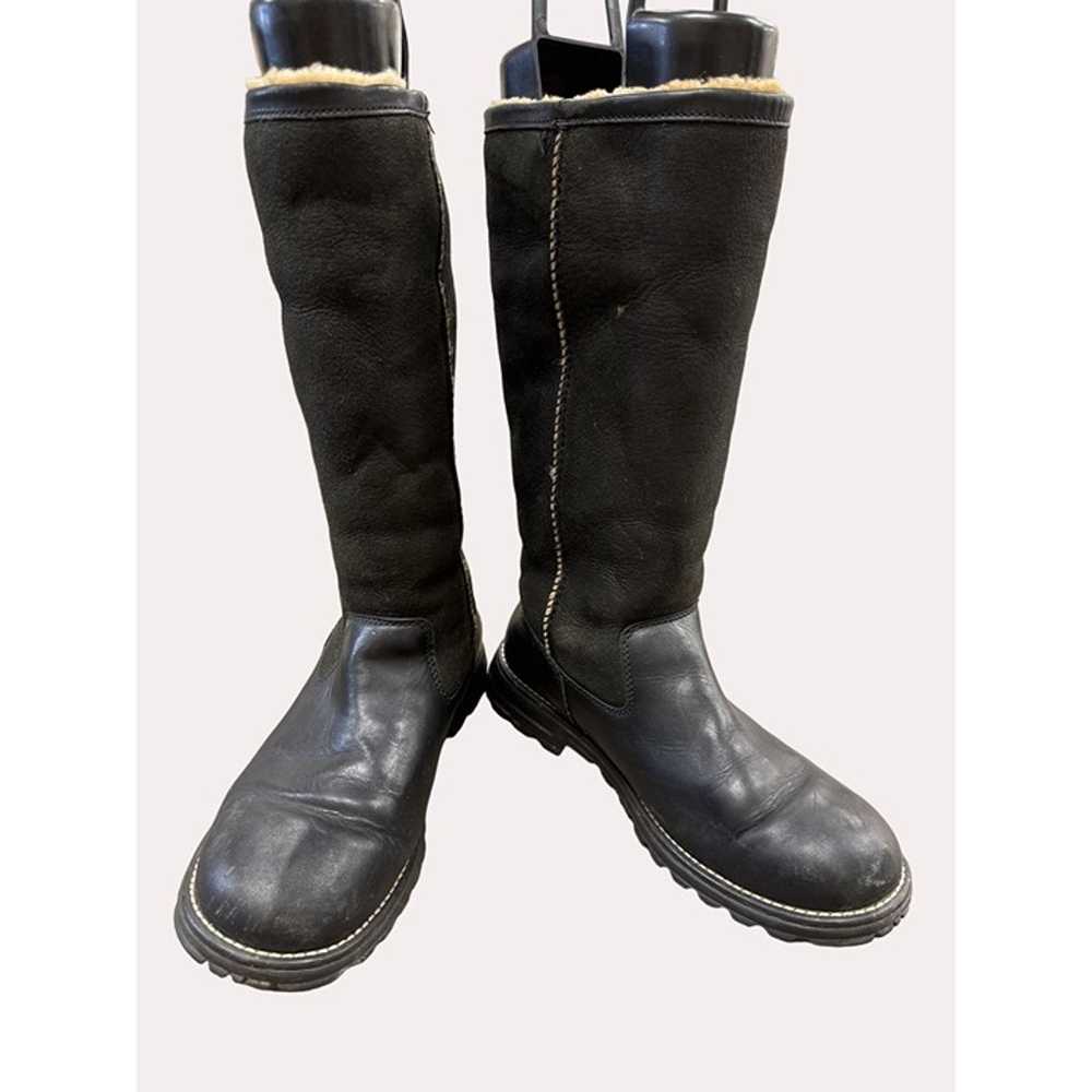 UGG men’s black leather sheepskin knee boots size… - image 12