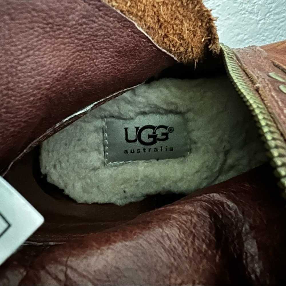 UGG Women Fabrizia Brown Leather Sheepskin Ankle … - image 8