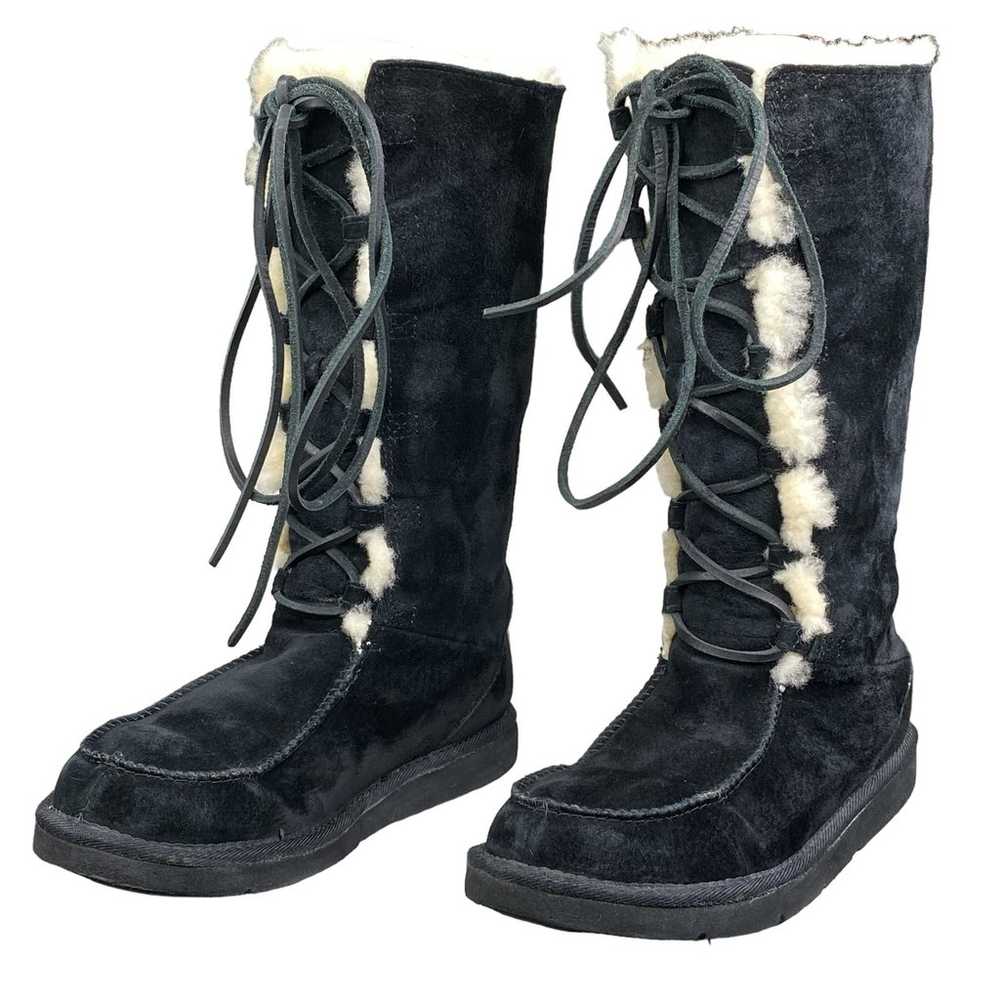 UGG Women's Uptown Black Suede Tall Lace Up Winte… - image 6