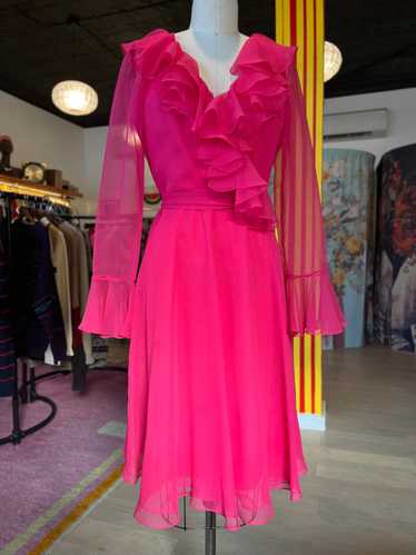 60s Pink Ruffle Dress with Matching Sash