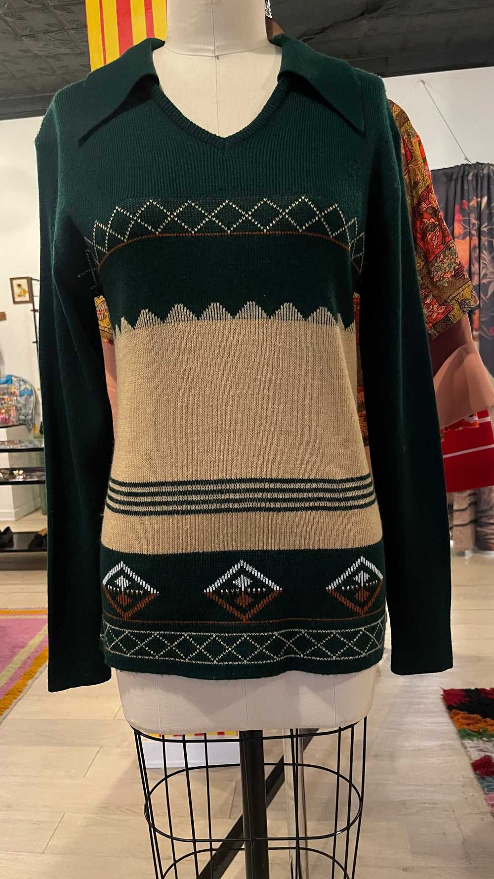 60s 70s "National" Green sweater - image 2