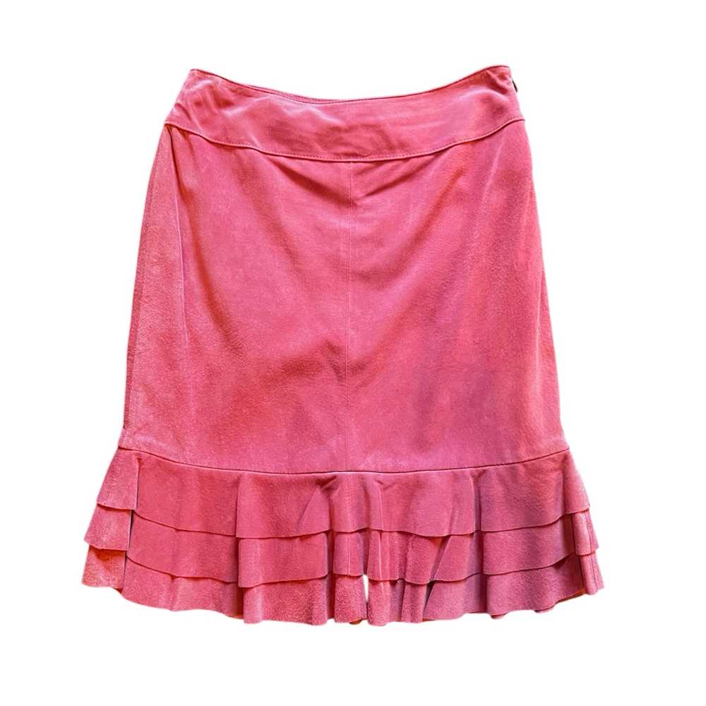 Pink Suede Pleated Hem Skirt (M) - image 3