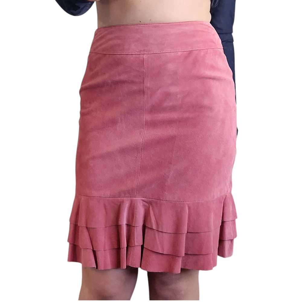 Pink Suede Pleated Hem Skirt (M) - image 4