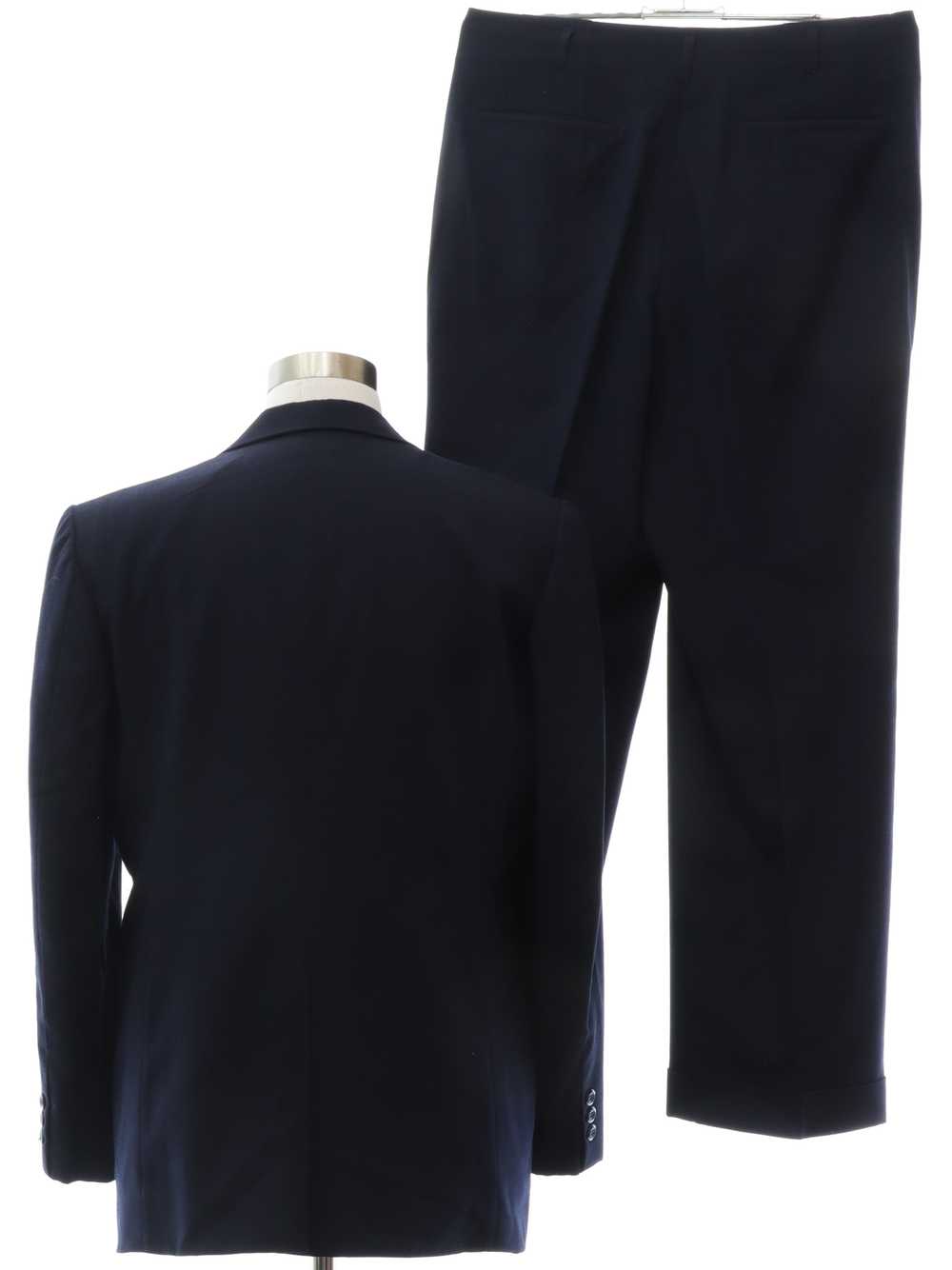 1980's Crown Mens Herringbone Dark Blue Mod Wool … - image 3