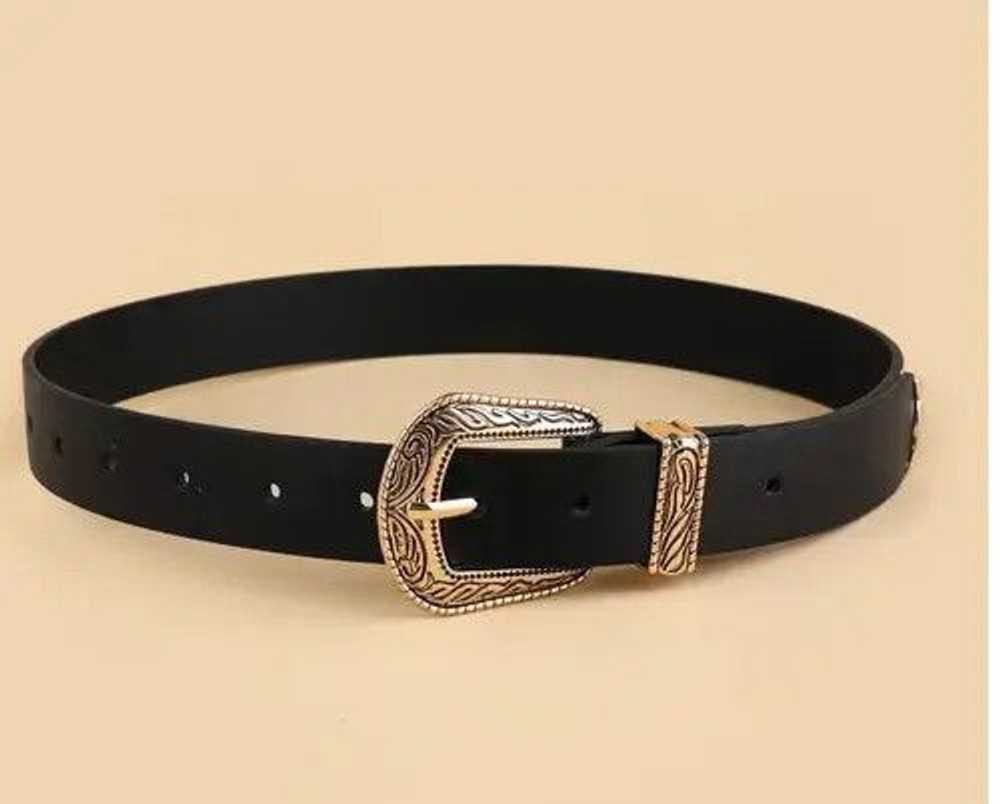 Leather × Streetwear Black Color PU Leather Belt - image 3