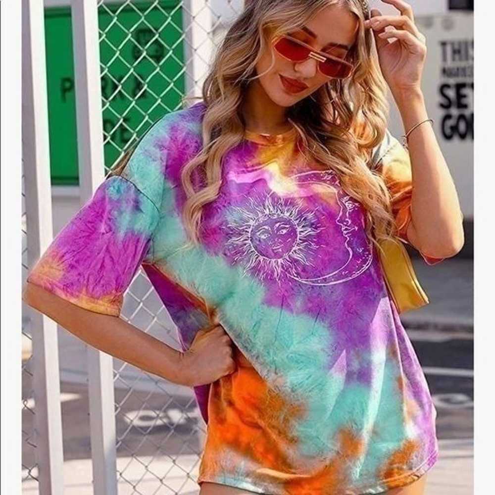 Multicolored Tie Dye Sun Moon Tee Shirt - image 1