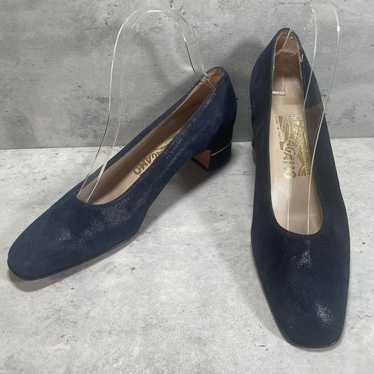 Salvatore Ferragamo Womens 7B Shimmer Blue Suede I