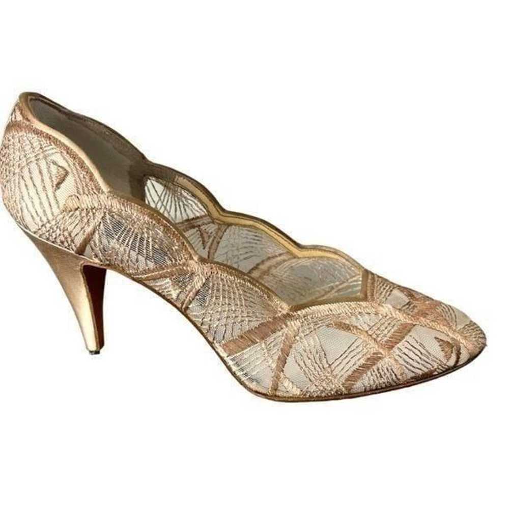 Stuart Weitzman Floral Print Neutral Mesh Accents… - image 1