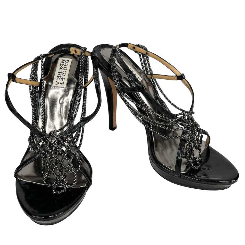 Badgley Mishka Heel 9M Black Patent Silver Chains… - image 2