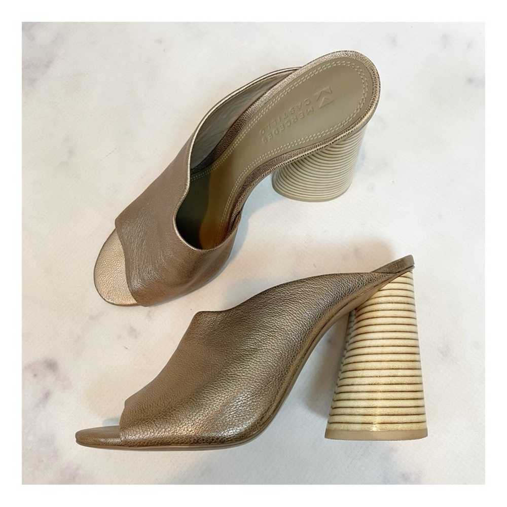 Mercedes Castillo Kuri Metallic Heeled Slide Sand… - image 11