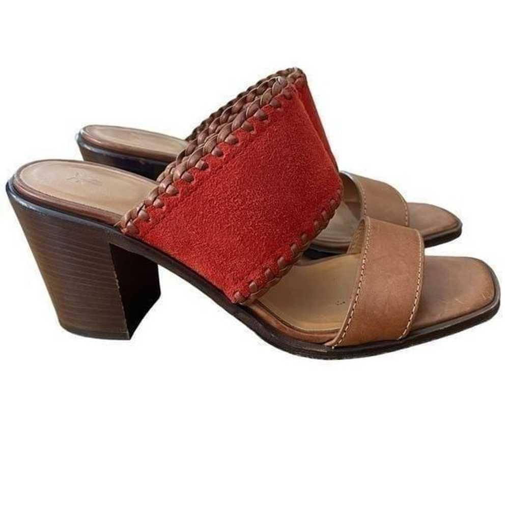 Frye Ashley Mule Heel Sandal Red Suede Leather Si… - image 1