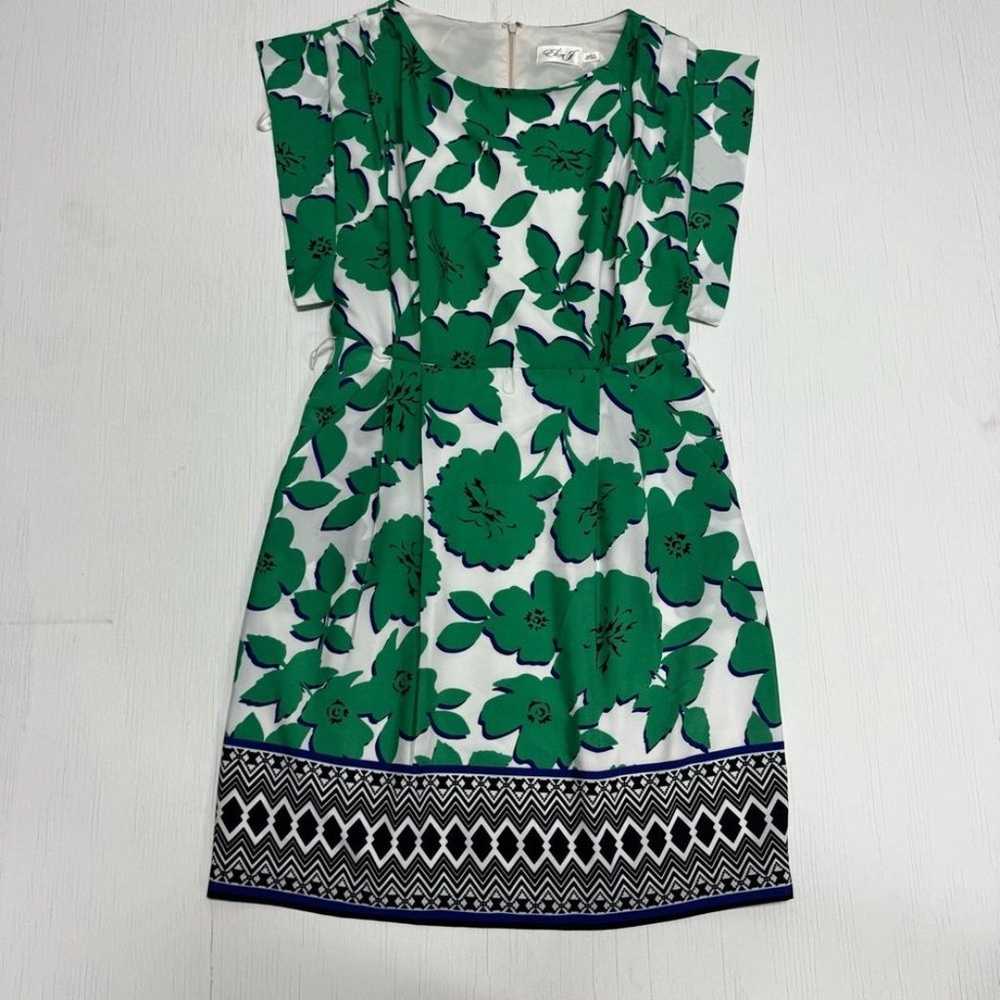 Eliza J Short Sleeve Floral Green Dress Size 4 - image 1