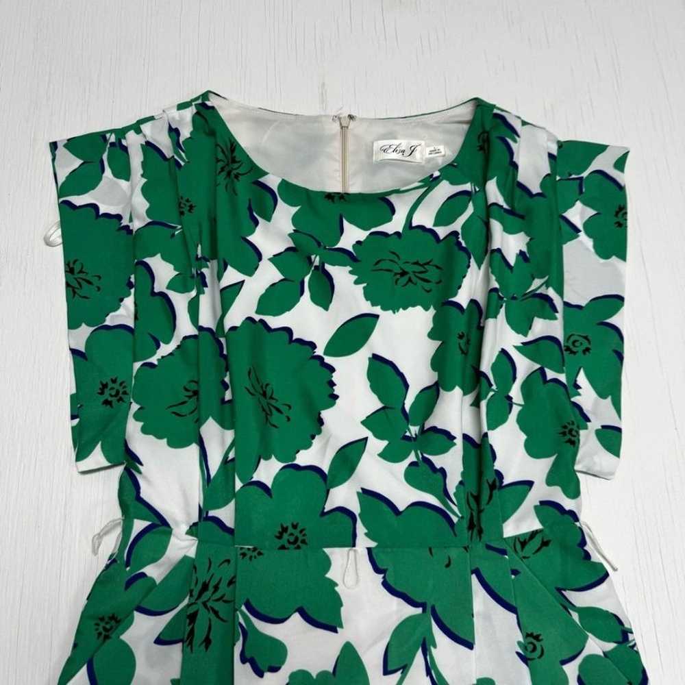 Eliza J Short Sleeve Floral Green Dress Size 4 - image 3