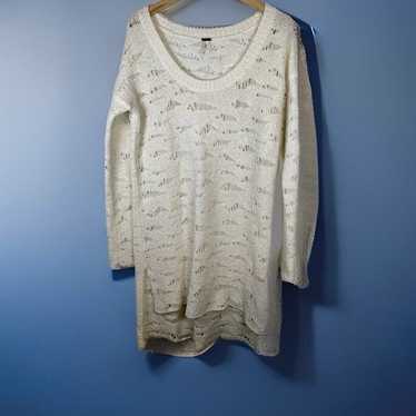 Free People Ivory Distressed Oversized Wool Blend 