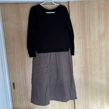 Black and brown long-sleeved long dress