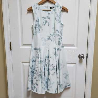 DKNY Dress Size 4 Light Blue Floral Fit Flare Sle… - image 1