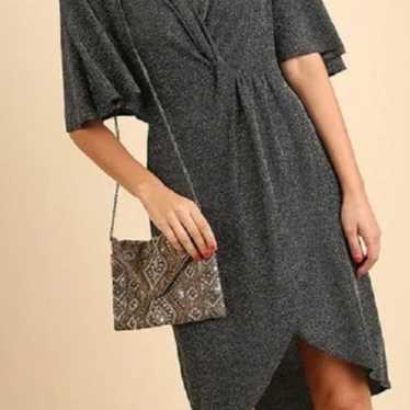 Umgee USA Short Sleeve Metallic Knot Front Dress -